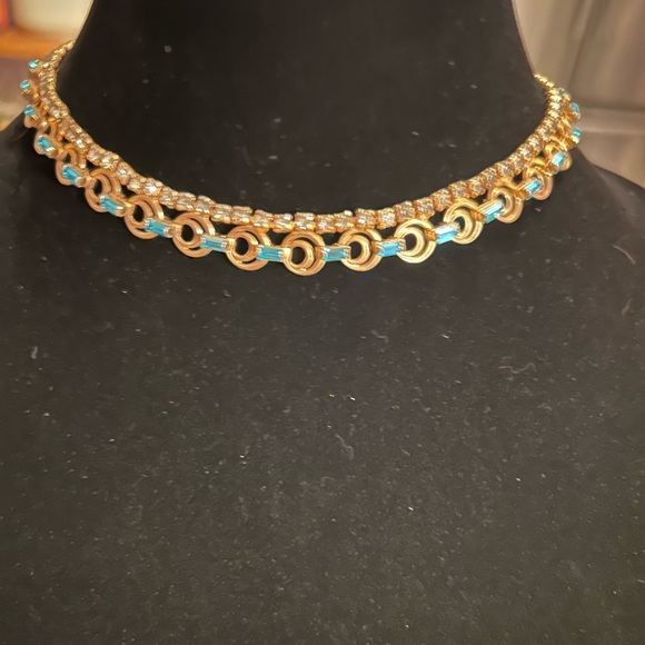 1950’s turquoise and clear crystal vintage choker shepherds hook. EUC - Picture 7 of 15